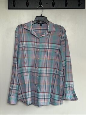 Chaps lightweight cotton  Pastel Plaid Button-Up Shirt in Blue, Pink, Green